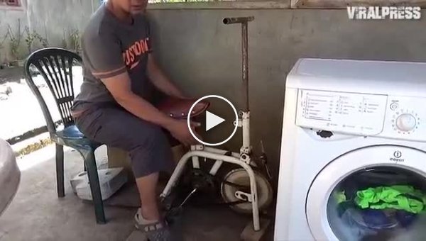 Филиппинский механик подключил старый велоcипед к стиральной машине